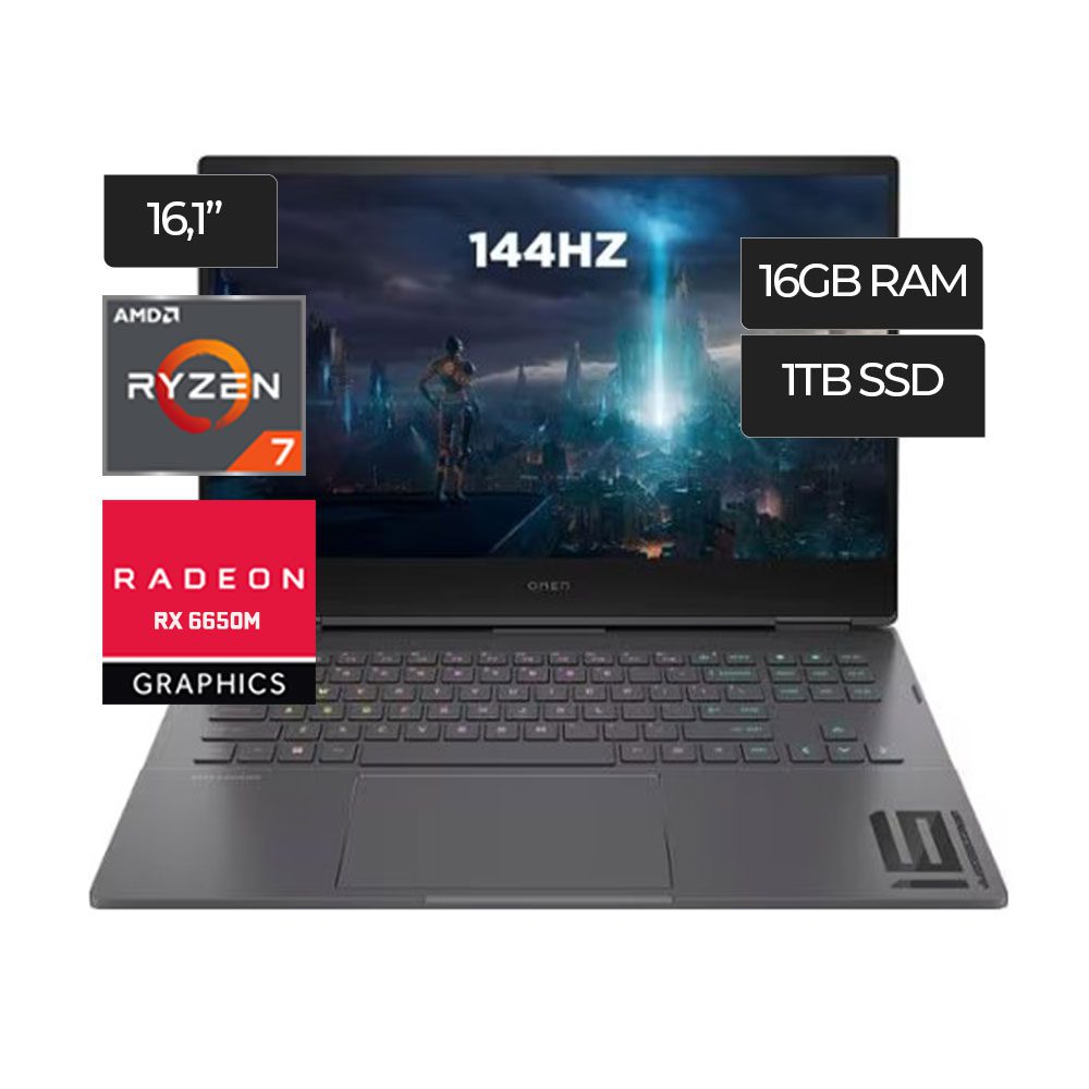 Laptop Gamer Hp Omen 16-N0033Dx Ryzen 7 6800H  RAM 16GB  Disco 1TB SSD 16.1"FHD  AMD 6650M 8 GB