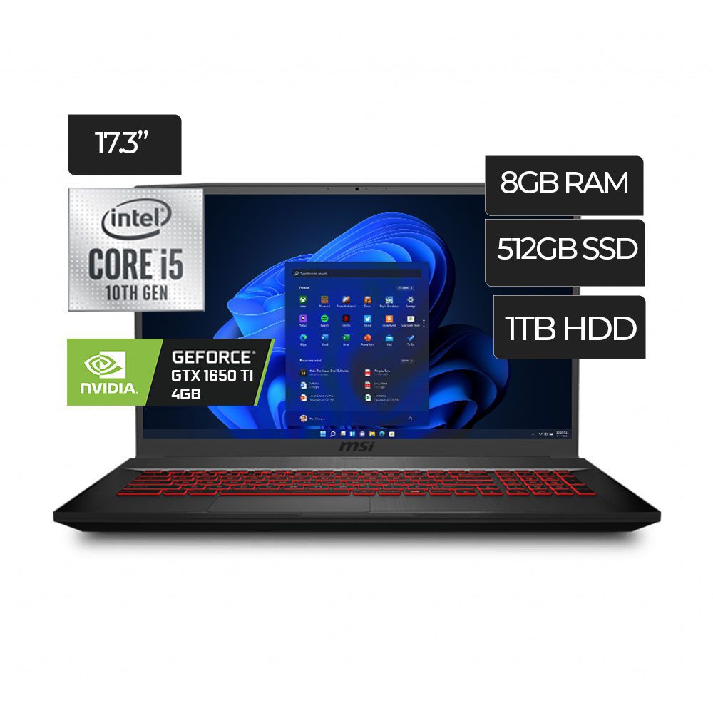 Laptop Gamer Msi Gf75 Thin 10Scsxr-619 Core i5 I5-10300H  RAM 8GB D Disco 512GB SSD 17.3"FHD  Nvidia Geforce  GTX 1650 4 GB